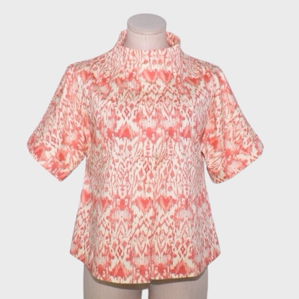Cache Coral Ikat Button-Up Short Sleeve Jacket